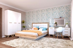 Модульная спальня Вега Скандинавия (Кураж-мебель) Белый глянец